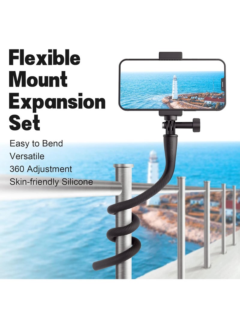 TELESIN°Flexible Neck Selfie Stick Camera Clamp Mount with Phone Clip for Max Hero 12 11 10 9 8 7 Insta360 X3 GO3 DJI Action 3 4 Action Cameras Phones for Bike Motorcycle Tube Video Shooting - Image 4